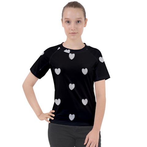 Black And White Polka Dot Hearts Women s Sport Raglan Tee by SpinnyChairDesigns