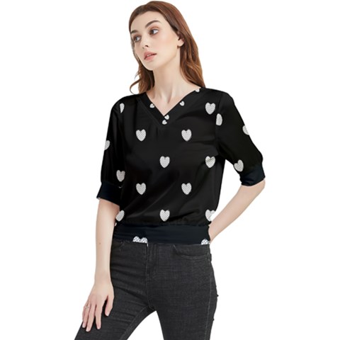 Black And White Polka Dot Hearts Quarter Sleeve Blouse by SpinnyChairDesigns