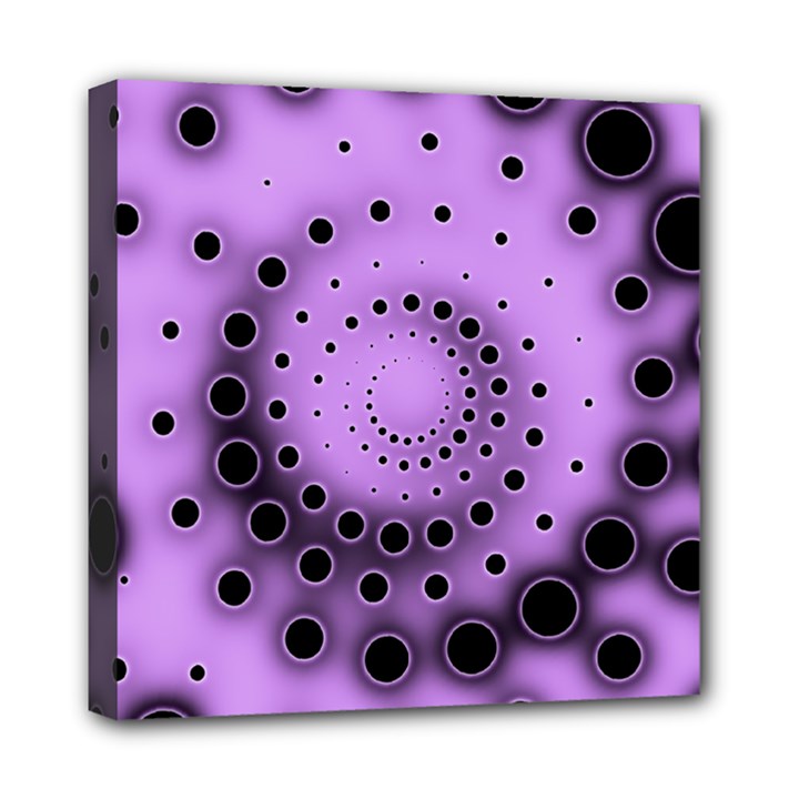 Abstract Black Purple Polka Dot Swirl Mini Canvas 8  x 8  (Stretched)