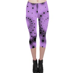 Abstract Black Purple Polka Dot Swirl Capri Leggings  by SpinnyChairDesigns