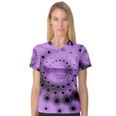 Abstract Black Purple Polka Dot Swirl V-neck Sport Mesh Tee