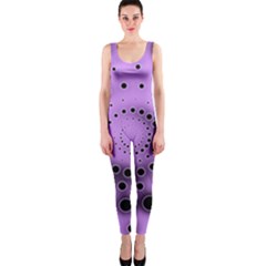 Abstract Black Purple Polka Dot Swirl One Piece Catsuit by SpinnyChairDesigns