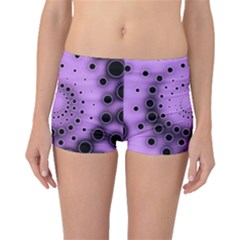 Abstract Black Purple Polka Dot Swirl Boyleg Bikini Bottoms by SpinnyChairDesigns