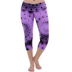 Abstract Black Purple Polka Dot Swirl Capri Yoga Leggings by SpinnyChairDesigns