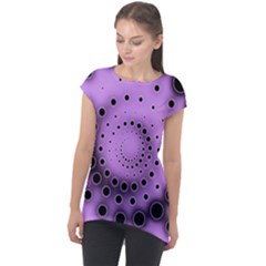 Abstract Black Purple Polka Dot Swirl Cap Sleeve High Low Top by SpinnyChairDesigns