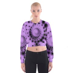 Abstract Black Purple Polka Dot Swirl Cropped Sweatshirt by SpinnyChairDesigns