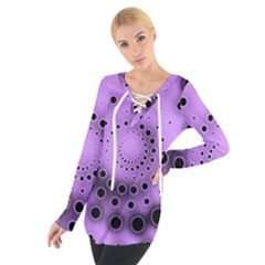 Abstract Black Purple Polka Dot Swirl Tie Up Tee by SpinnyChairDesigns