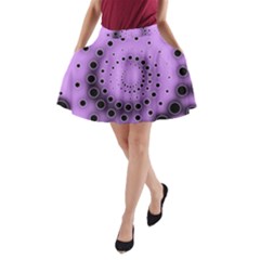 Abstract Black Purple Polka Dot Swirl A-line Pocket Skirt by SpinnyChairDesigns