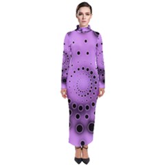 Abstract Black Purple Polka Dot Swirl Turtleneck Maxi Dress by SpinnyChairDesigns