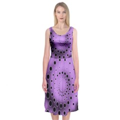 Abstract Black Purple Polka Dot Swirl Midi Sleeveless Dress by SpinnyChairDesigns