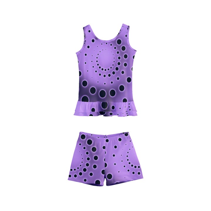 Abstract Black Purple Polka Dot Swirl Kids  Boyleg Swimsuit