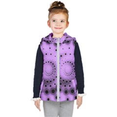 Abstract Black Purple Polka Dot Swirl Kids  Hooded Puffer Vest by SpinnyChairDesigns