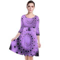 Abstract Black Purple Polka Dot Swirl Quarter Sleeve Waist Band Dress by SpinnyChairDesigns