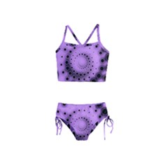 Abstract Black Purple Polka Dot Swirl Girls  Tankini Swimsuit by SpinnyChairDesigns