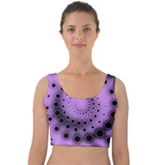 Abstract Black Purple Polka Dot Swirl Velvet Crop Top by SpinnyChairDesigns