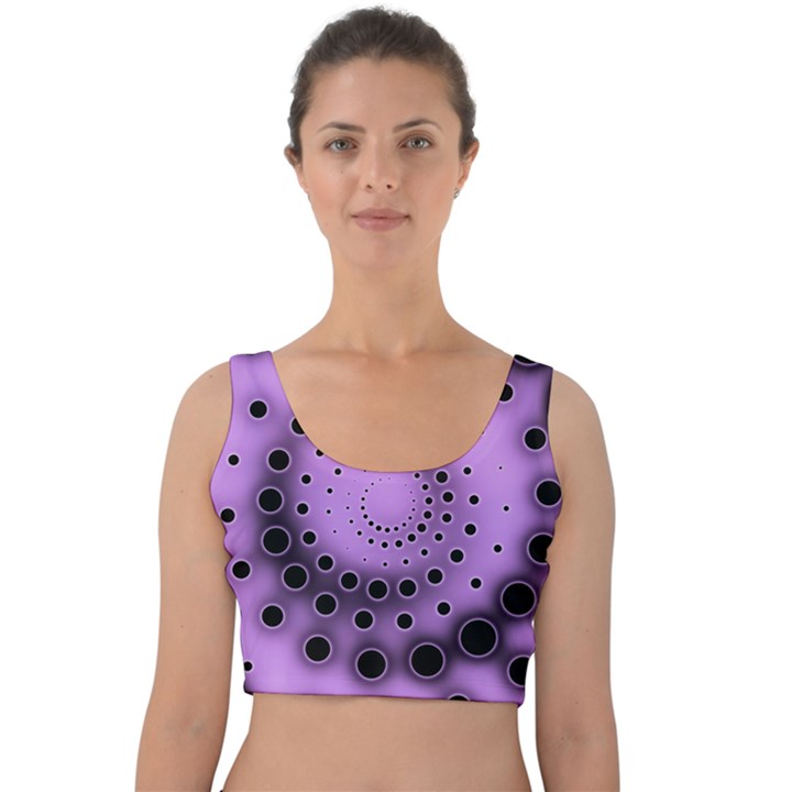 Abstract Black Purple Polka Dot Swirl Velvet Crop Top