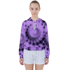 Abstract Black Purple Polka Dot Swirl Women s Tie Up Sweat by SpinnyChairDesigns