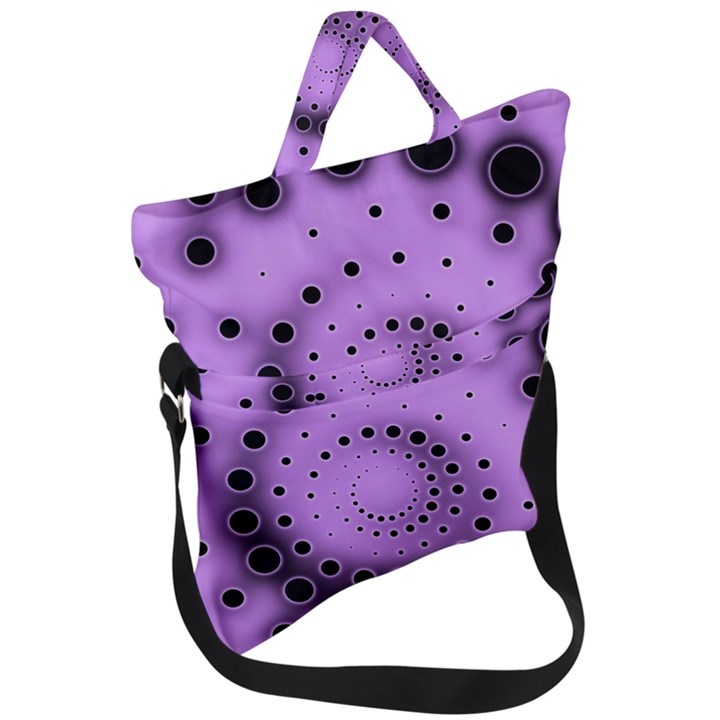 Abstract Black Purple Polka Dot Swirl Fold Over Handle Tote Bag