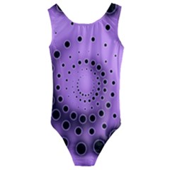 Abstract Black Purple Polka Dot Swirl Kids  Cut-out Back One Piece Swimsuit by SpinnyChairDesigns