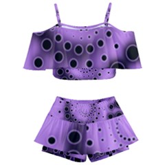 Abstract Black Purple Polka Dot Swirl Kids  Off Shoulder Skirt Bikini by SpinnyChairDesigns