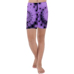 Abstract Black Purple Polka Dot Swirl Kids  Lightweight Velour Capri Yoga Leggings by SpinnyChairDesigns