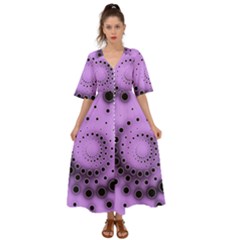 Abstract Black Purple Polka Dot Swirl Kimono Sleeve Boho Dress by SpinnyChairDesigns