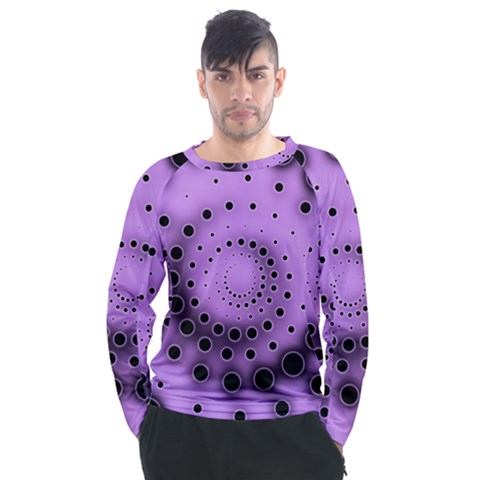 Abstract Black Purple Polka Dot Swirl Men s Long Sleeve Raglan Tee by SpinnyChairDesigns