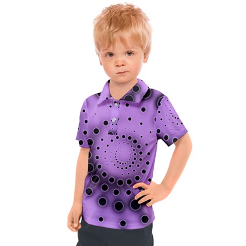 Abstract Black Purple Polka Dot Swirl Kids  Polo Tee by SpinnyChairDesigns