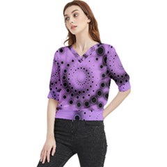 Abstract Black Purple Polka Dot Swirl Quarter Sleeve Blouse