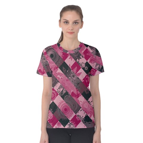 Abstract Pink Grey Stripes Women s Cotton Tee by SpinnyChairDesigns