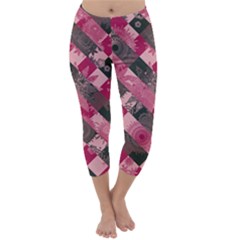 Abstract Pink Grey Stripes Capri Winter Leggings  by SpinnyChairDesigns