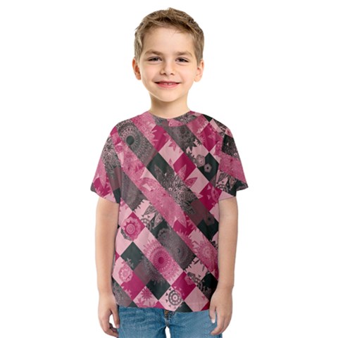 Abstract Pink Grey Stripes Kids  Sport Mesh Tee by SpinnyChairDesigns