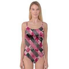 Abstract Pink Grey Stripes Camisole Leotard  by SpinnyChairDesigns