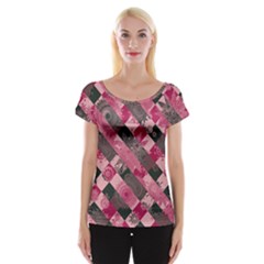 Abstract Pink Grey Stripes Cap Sleeve Top by SpinnyChairDesigns