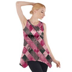 Abstract Pink Grey Stripes Side Drop Tank Tunic by SpinnyChairDesigns