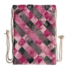 Abstract Pink Grey Stripes Drawstring Bag (large) by SpinnyChairDesigns