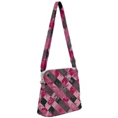 Abstract Pink Grey Stripes Zipper Messenger Bag by SpinnyChairDesigns