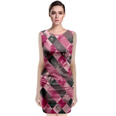 Abstract Pink Grey Stripes Classic Sleeveless Midi Dress by SpinnyChairDesigns