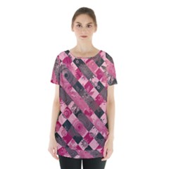 Abstract Pink Grey Stripes Skirt Hem Sports Top by SpinnyChairDesigns