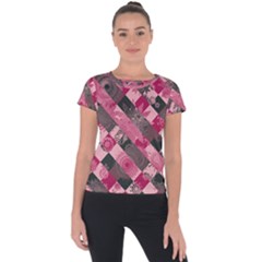 Abstract Pink Grey Stripes Short Sleeve Sports Top  by SpinnyChairDesigns