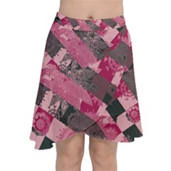 Abstract Pink Grey Stripes Chiffon Wrap Front Skirt by SpinnyChairDesigns