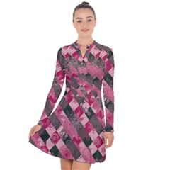 Abstract Pink Grey Stripes Long Sleeve Panel Dress by SpinnyChairDesigns