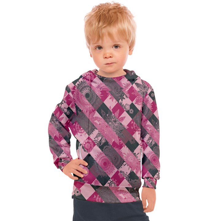 Abstract Pink Grey Stripes Kids  Hooded Pullover