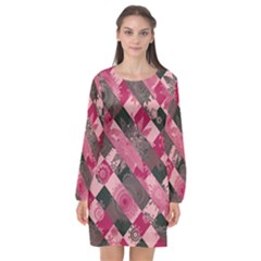 Abstract Pink Grey Stripes Long Sleeve Chiffon Shift Dress  by SpinnyChairDesigns