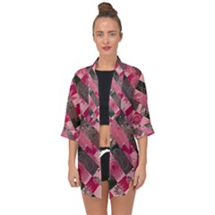 Abstract Pink Grey Stripes Open Front Chiffon Kimono by SpinnyChairDesigns