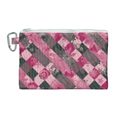 Abstract Pink Grey Stripes Canvas Cosmetic Bag (large) by SpinnyChairDesigns