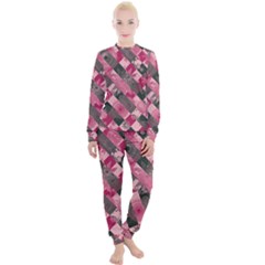 Abstract Pink Grey Stripes Women s Lounge Set by SpinnyChairDesigns