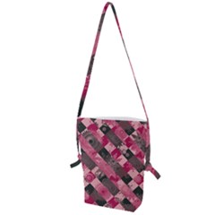 Abstract Pink Grey Stripes Folding Shoulder Bag by SpinnyChairDesigns