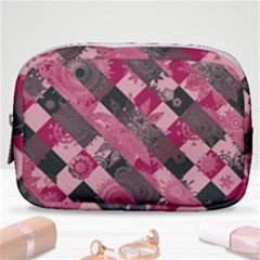 Abstract Pink Grey Stripes Make Up Pouch (small) by SpinnyChairDesigns