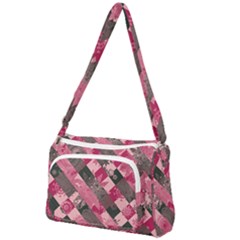 Abstract Pink Grey Stripes Front Pocket Crossbody Bag by SpinnyChairDesigns